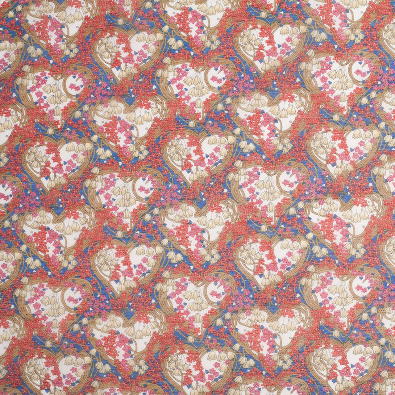 1 Yard Silk and Cotton Voile Fabric Amy Jane Blue Red Print Fabric 52 Inches Width